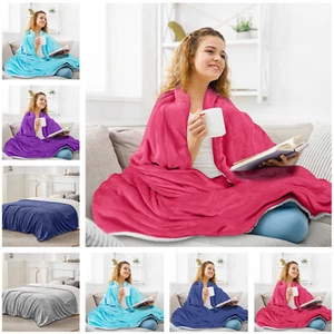 Extra Soft Large Flannel Fleece Warm Blanket Throw Luxury Reversible Bed Cover - Picture 1 of 19