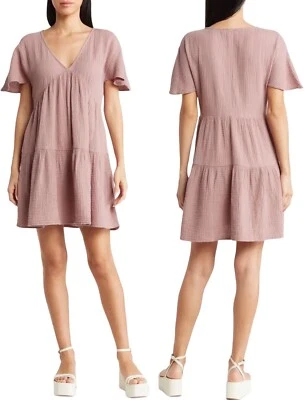 Nuevo Mini Vestido MADEWELL Para Mujer Rosa Lightspun Popover En Niveles XS NF935 Foto 1 de 4