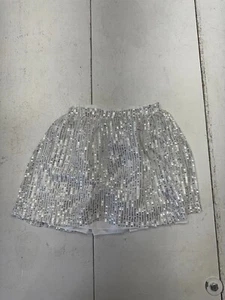 Shein White Silver Sequin Elastic Waist Skirt Girls Size 6Y - Picture 1 of 6