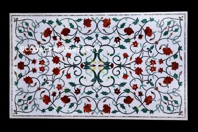 48" x 30" Marble Center Table Top Semi Precious Stones inlay Handmade Decor - Image 1 of 3