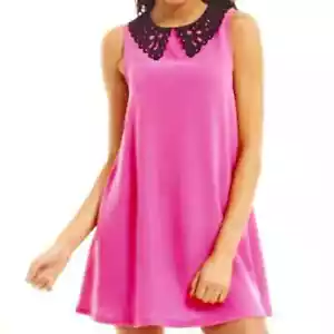 AX Paris Curve Hot Pink Dress With Black Velvet Collar Detail Plus Size 24 - Picture 1 of 5