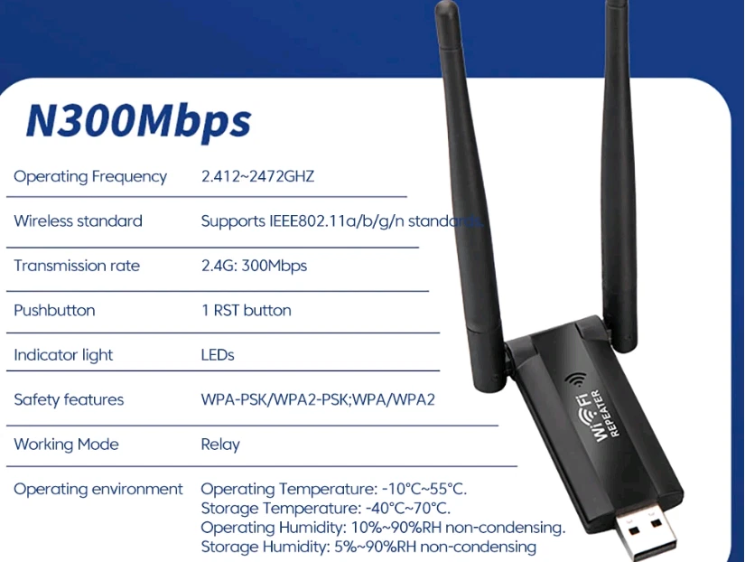 USB Wifi Extender Repeater Wireless Router Range Network Signal Booster - Image 1 of 1