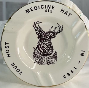 VTG Hycraft Medicine Hat Alberta Canada B.P.O.E. 1968 Elks Lodge Ashtray 22KGold - Picture 1 of 11