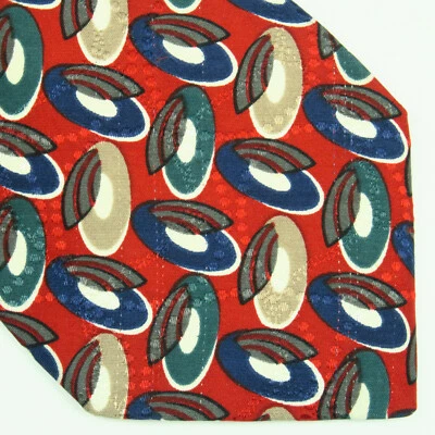 Галстук Tom James полностью шелковый галстук красный абстрактный узор сделано в США 60 дюймов L 4 дюйма W - Изображение 1 из 4