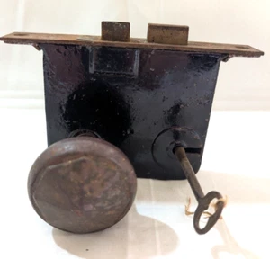 Antique Mortise Lock Hardware with Key, Works, Vintage Metal Door Knob - Picture 1 of 7