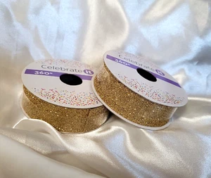 (2) CELEBRATE IT 360 7/8" GOLD GLITTER Ribbon 5 YD EACH NEW - Picture 1 of 5