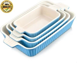 Ceramic Oven Bakeware Sets 4 Rectangular Lasagna Pans Deep W/Handles Non-Stick - Picture 1 of 8
