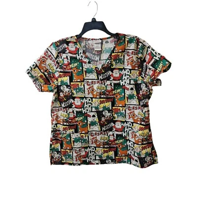 Rudolph The Red Nosed Reindeer Comic Print Scrub Top Unisex XL Red Green White - Image 1 of 4
