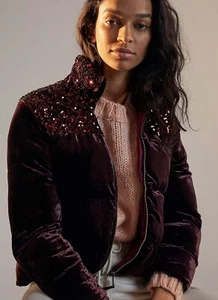Chaqueta tampón de terciopelo Anthropologie Maeve Vera lentejuelas nueva con etiquetas talla S $268 - Imagen 1 de 7
