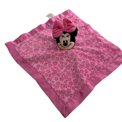Защитное одеяло Disney Baby Pink Minnie Mouse с цветочным рисунком 12,5 дюйма x 12,5 дюйма с атласной отделкой - Изображение 1 из 4