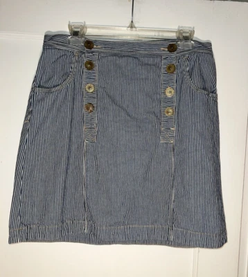 Falda Denim Pilcro Náutica Rayas Azul Blanco Ferrocarril Anthropologie Talla 12 Foto 1 de 4