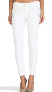 Current Elliott size UK 6 8 Skinny Jeans The Stiletto White Embroidery RRP £318 - Picture 1 of 9