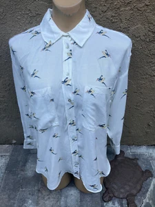 ZARA Basic White w/ Birds Design Long Sleeve Button Up Blouse Shirt - Women's S - Picture 1 of 9