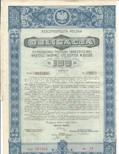 1935 POLEN 3% Premium Investment Bond 100zl in GOLD (nicht vollständig bezahlt) - Bild 1 von 3