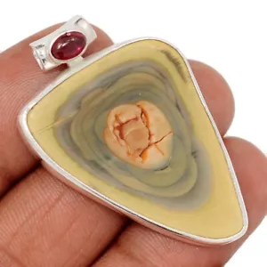 Natural Royal Imperial Jasper Slice, Mexico & Garnet 925 Silver Pendant CP71289 - Picture 1 of 1