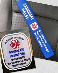 Cerebral Palsy Seat Belt Cover and Window Decal Set Royal Blue - Picture 1 of 3