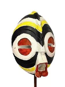 MASCHERA AFRICANA A RIGHE SONGYE BIANCO E GIALLO.-474 - Foto 1 di 12