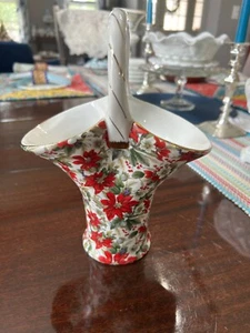 Vintage Formalities by Baum Brothers Poinsettia Chintz Collection Basket Vase - Picture 1 of 6