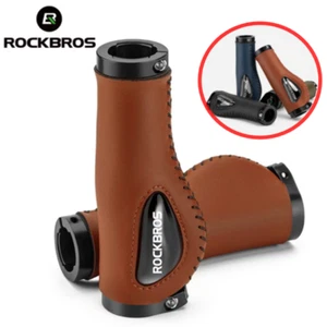 ROCKBROS Retro Leather Mountain Bike Grips Non-Slip MTB Bicycle Handlebar Grips - Picture 1 of 17