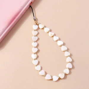 1Pc Love Heart Shell Beaded Pendant Mobile Phone Chain Key Chain Accessory Women - Photo 1 sur 13