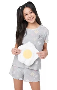 Justice Girls Pajamas Gray 2 Piece Set Top And Shorts Colorful Daisies Size 7/8 - Picture 1 of 10