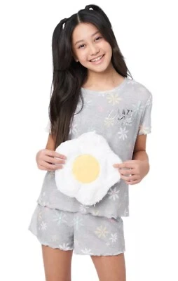 Justice Girls Pijama Gris 10 Coloridas Margaritas Top Pantalones Cortos Conjunto de 2 Piezas 1 Peluche Foto 1 de 4