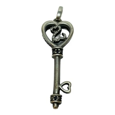 Jane Seymour Sterling 925 Silver Black and White Diamond Key Pendant - Image 1 of 4