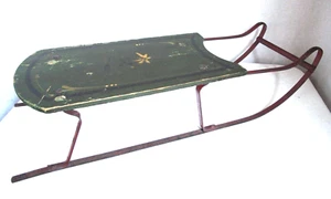Antique Hand Painted small Wood Child's Sled Painted Flower and Pin Striping - Picture 1 of 9