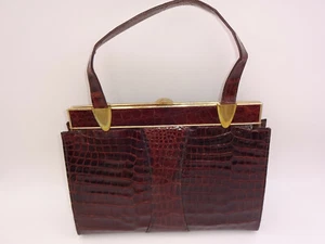 Vintage Dark Brown Vassar Genuine Alligator Purse Bag Handbag Gold Tone Trim - Picture 1 of 12