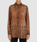 New $645 Gerard Darel Women Brown Long-Sleeve Silk Blouse Shirt Top Size 38 Us 6