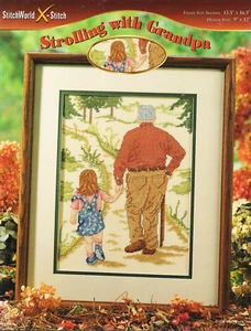 "PASEANDO CON ABUELO"" Nieta Patrón de Punto de Cruz Paseo con Cruz Folleto" - Imagen 1 de 1