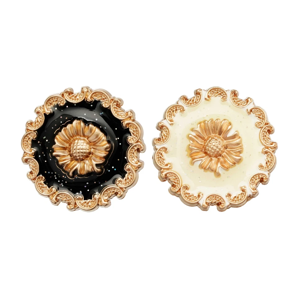5pcs Vintage Flower Button, Dual Colors, Suitable for Clothing & DIY Decoration - Image 1 of 3