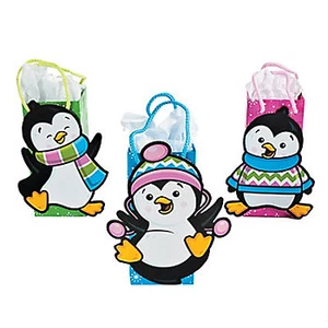 Penguin Gift Bags with Rope Handles Winter Party Penguins Set of 3 Free Post - Picture 1 of 4
