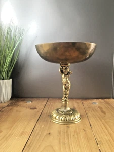 BEAUTIFUL ANTIQUE ART DECO HEAVY BRASS CHERUB PEDESTAL CENTREPIECE FRUIT BOWL - Picture 1 of 13
