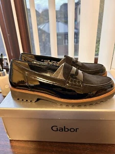 Gabor Finch Womens Penny Loafers Black Patent and Suede UK Size 5 D Fitting - Picture 1 of 12