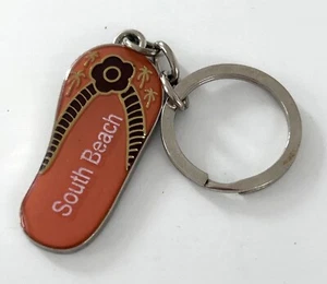 Miami South Beach Flip Flop Keychain Souvenir Travel With Palm Tree Flower - Picture 1 of 3
