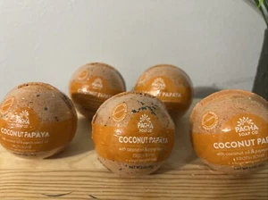 (5) PACHA SOAP Co Coconut Papaya Round Froth Bomb Long Last w Essential Oil 5 OZ - Picture 1 of 4