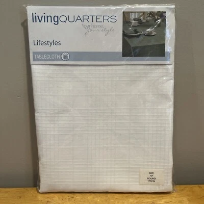 Living Quarters Fabric Tablecloth Lifestyles Size 70" Round White Embroidered - Image 1 of 4