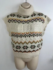 ZARA Damen Rollkragen Pullover Pulli Weste Strick Beige Fair Isle Gr. S - Bild 1 von 12