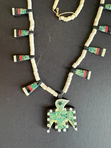 Antique Santo Domingo Pueblo Depression Era Thunderbird Necklace Native American - Picture 1 of 5