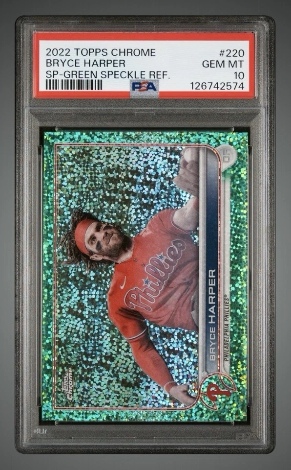 Bryce Harper 2022 Topps Chrome Green Speckle Refractor /99 SP PSA 10 - Image 1 of 3