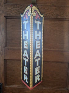 Theater Metal Hanging Sign Cinema 2 Sided Neon Look Game Room Man Cave - Picture 1 of 11