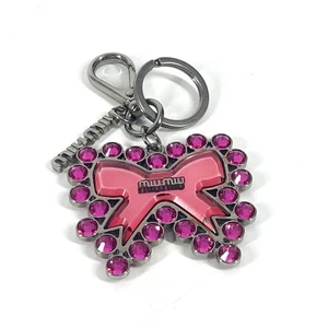 MIUMIU ribbon rhinestone ribbon Bag Charm Key Holder Metal pink - Picture 1 of 9