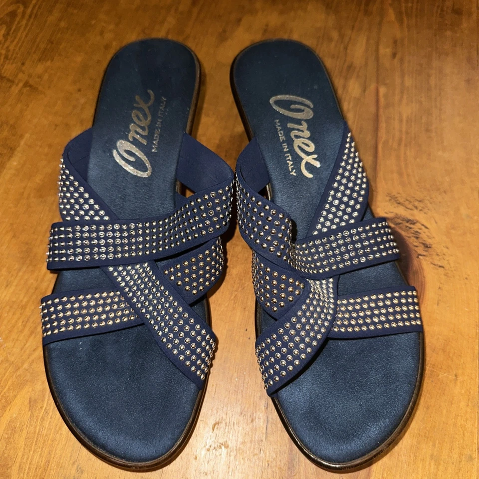 Sandália anabela Onex Made in Italy Prelude feminina azul marinho com strass 8.5 - Imagem 1 de 4
