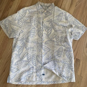 TOMMY BAHAMA~ Mens L~Linen/Silk Hawaiian Button Up Shirt SS Light Blue Cream - Picture 1 of 7