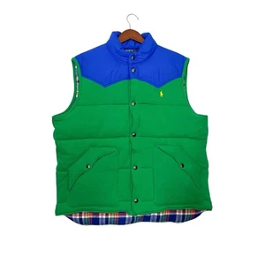 Polo Ralph Lauren gilet imbottito verde colorblocked con fodera a quadri uomo taglia XXL - Foto 1 di 11
