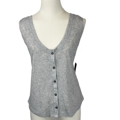 Melrose & Market Lounge Tank Large Gray Sleeveless V- Neck Button Front Soft Rib - Image 1 of 4