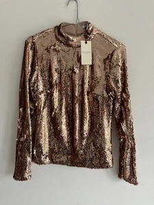 TED BAKER LANGARMSHIRT PAILLETTEN NEU ROSEGOLD 10 14 Langarm Glitzer Party - Bild 1 von 11