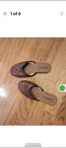 Vintage traditionelle Jutti Karachi indische bestickte Slipper Damenschuhe 7,5 Pantoletten - Bild 1 von 6