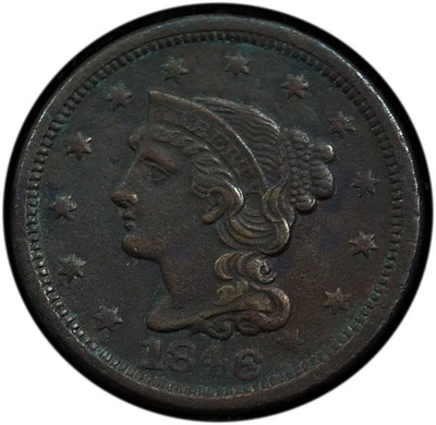 1846 Braided Hair Large Cent XF+ - Image 1 of 3